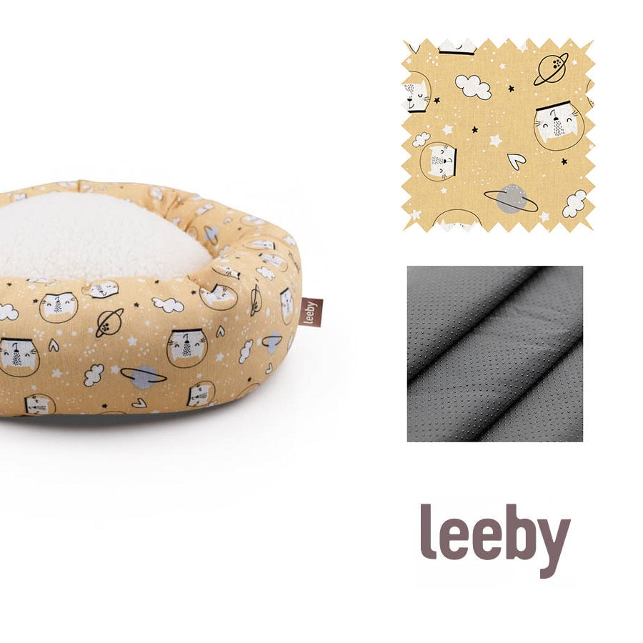 Leeby Cama Donut Antiderrapante com Estampado de Banda Desenhada Amarela para gatos, , large image number null